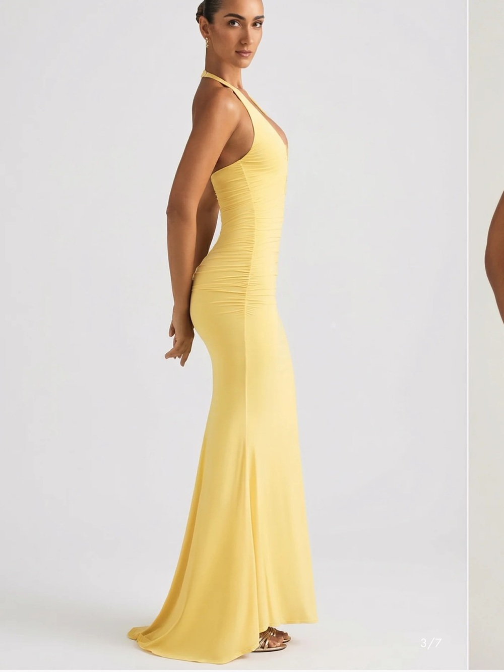 Oh Polly Yellow Halter Deep V Maxi Gown - Picture 3 of 6